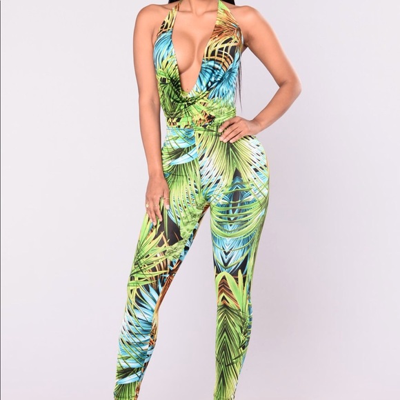Fashion Nova Pants - Fashion Nova Gettin Rowdy Jumpsuit - Green/Blue